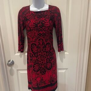 AB Studio Red and Black Long Sleeve Dress